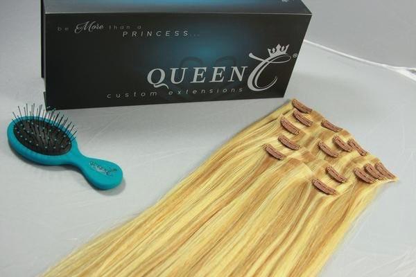 Queen C Hair AIRess Clip In Set Highlight/Lowlight (Beach Blonde/Dirty Blonde) AIRess Collection Before & After - 16" 70 grams