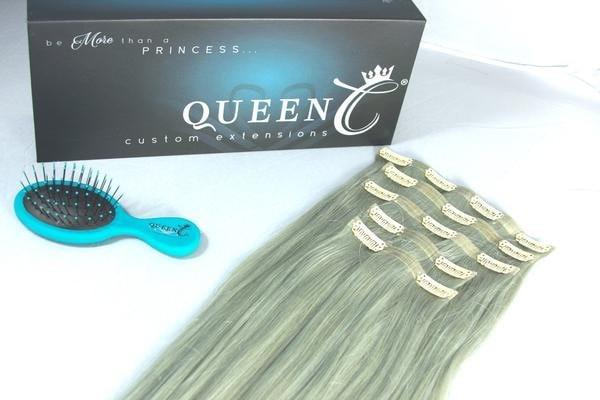 Queen C Hair AIRess Clip In Set Silver AIRess Collection Before & After - 16" 70 grams