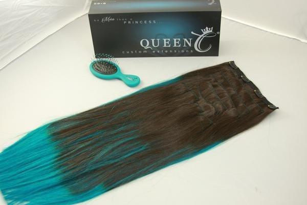 Queen C Hair Balayage Clip-In Set 18" - 140g / Mocha Dark Brown/Teal / QC181401CT Balayage - Mocha Dark Brown/Teal