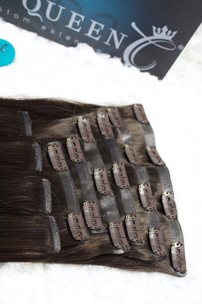 Queen C Hair Seamless Clip-In Extensions 20" - 160g / Mocha Dark Brown / QCSL201601C Seamless - Mocha Dark Brown