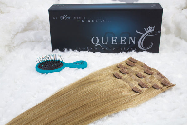 Queen C Hair AIRess Clip In Set Winter Beige Blonde AIRess Collection Before & After - 16" 70 grams