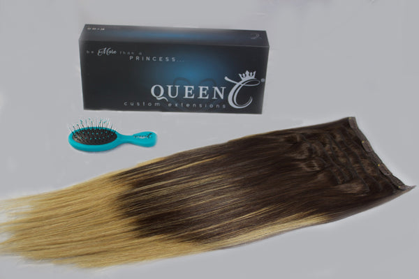 Queen C Hair Balayage Clip-In Set 18" -140 grams / Chocolate Brown/Dirty Blonde Balayage - Chocolate Brown/Dirty Blonde