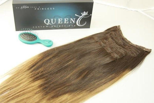 Queen C Hair Balayage Clip-In Set 18" - 140 grams / Dark Brown/Ash Brown Balayage - Dark Brown/Ash Brown