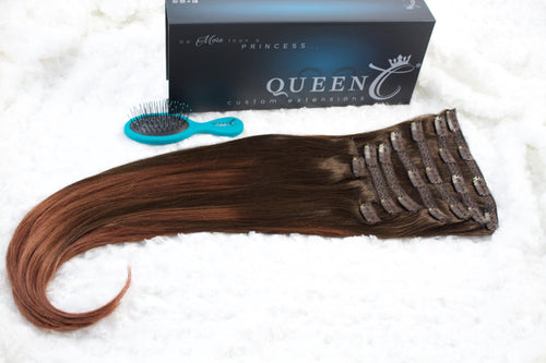 Queen C Hair Balayage Clip-In Set 18" - 140 grams / Dark Brown/Copper Red Balayage - Dark Brown/Copper Red