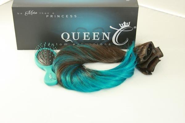 Queen C Hair Balayage Clip-In Set 18" - 140g / Mocha Dark Brown/Teal / QC181401CT Balayage - Mocha Dark Brown/Teal