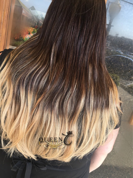 Queen C Hair Balayage Clip-In Set Balayage - Chocolate Brown/Dirty Blonde
