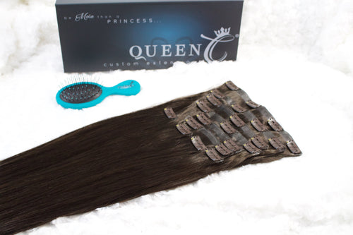 Queen C Hair Seamless Clip-In Extensions 20" - 160g / Mocha Dark Brown / QCSL201601C Seamless - Mocha Dark Brown
